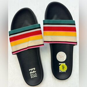 Billabong Women’s Striped Strand Slide Sandals Flip Flop Squishy Comfort sz 9